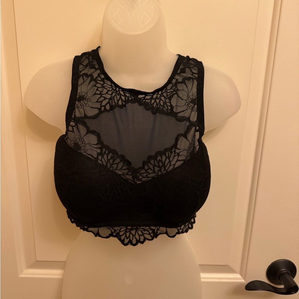 PINK Victoria's Secret Black Lace High-Neck Bralette